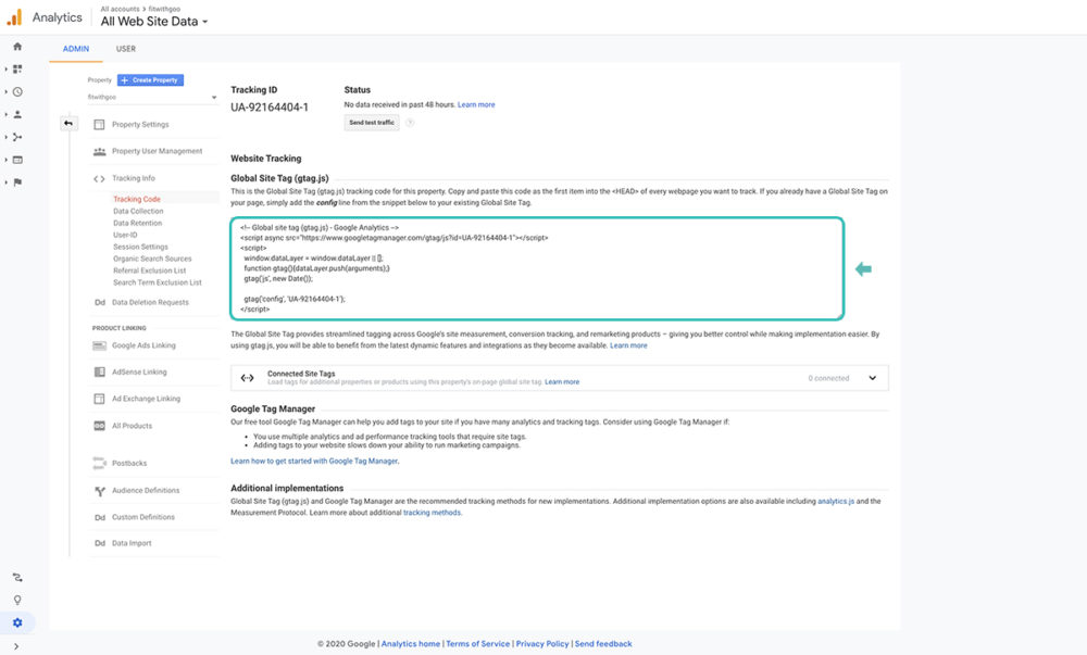ตัวอย่าง Google Analytics Tracking Code
