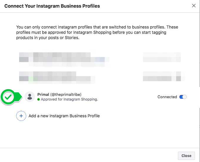 หากทำการลิงค์ร้านค้าบน Facebook แล้ว ต้องขึ้นว่า connected ดังนี้