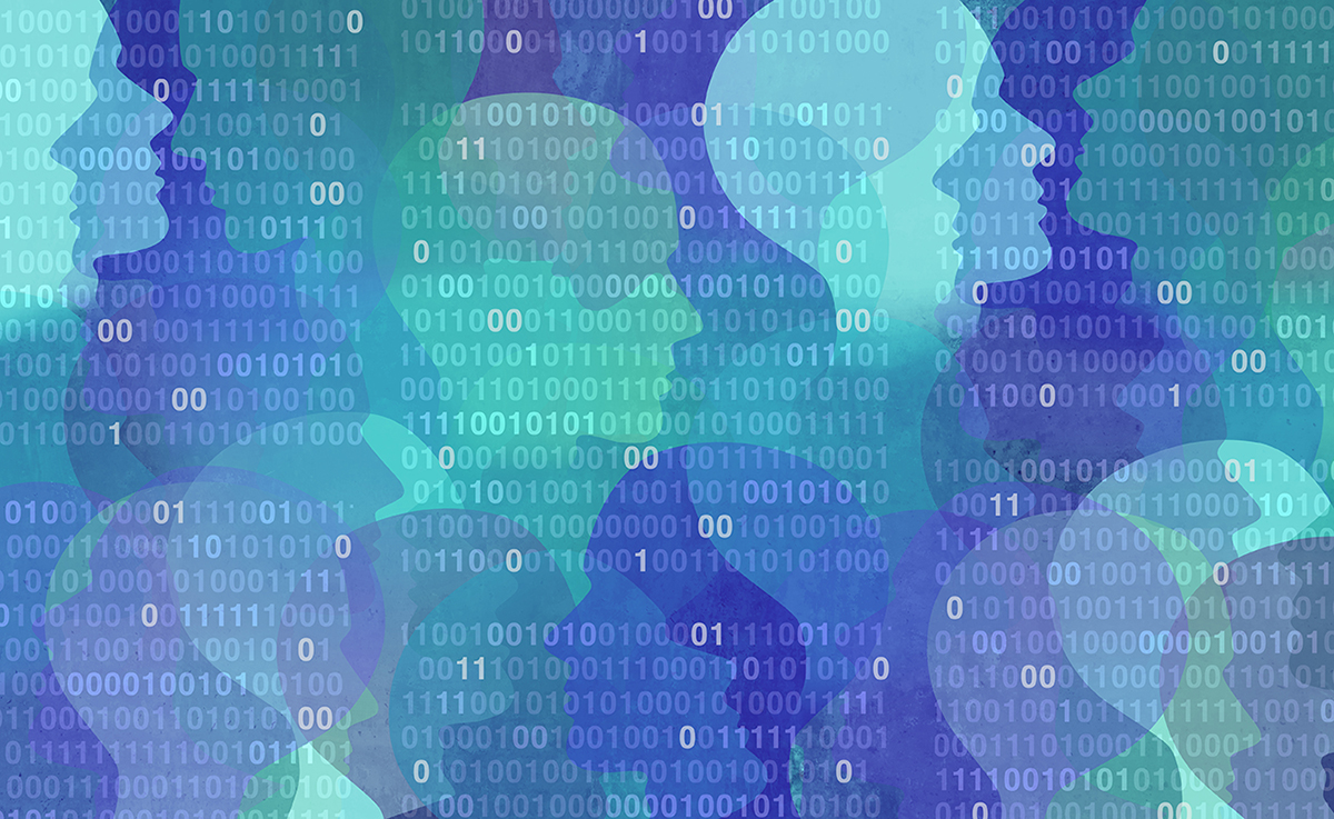 abstract image of heads and binary data